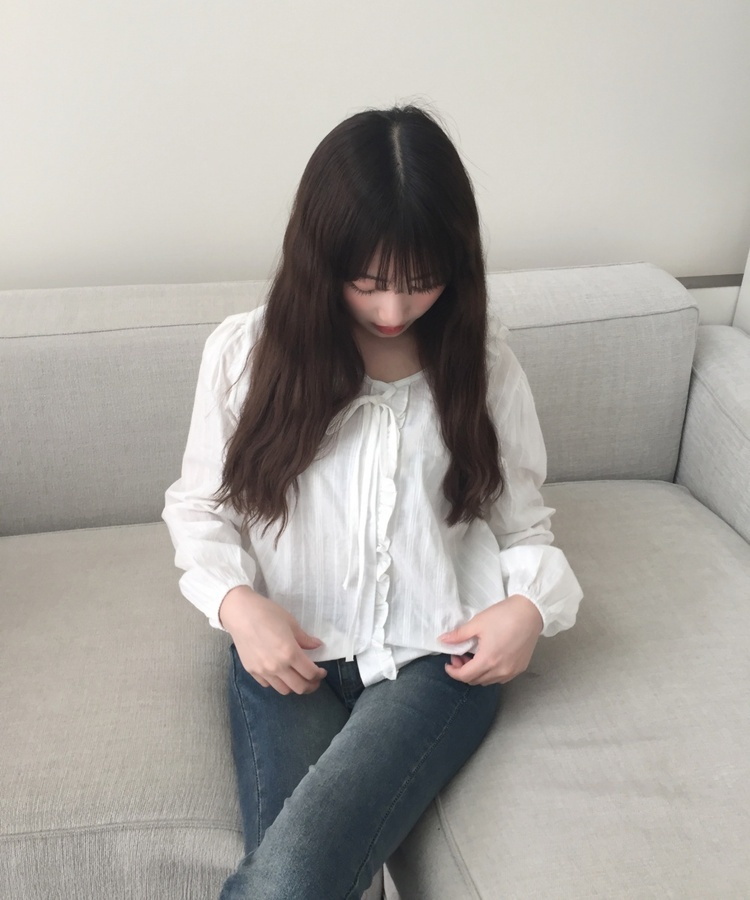 フリルリボンシャツブラウス IVORY