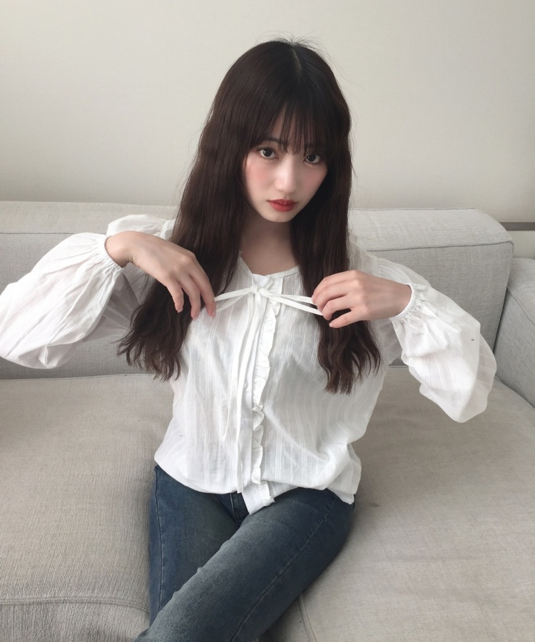 フリルリボンシャツブラウス IVORY