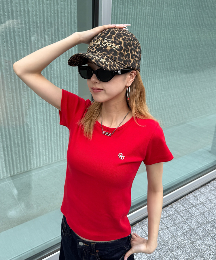 半袖Tシャツ 【単独/MADE】形崩れNO!プレミアムブローチ半袖Tシャツ RED