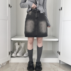 ベルト付き】ウォッシングミディデニムスカート|ミディ/ロング ベルト付き】ウォッシングミディデニムスカート|ミディ/ロング