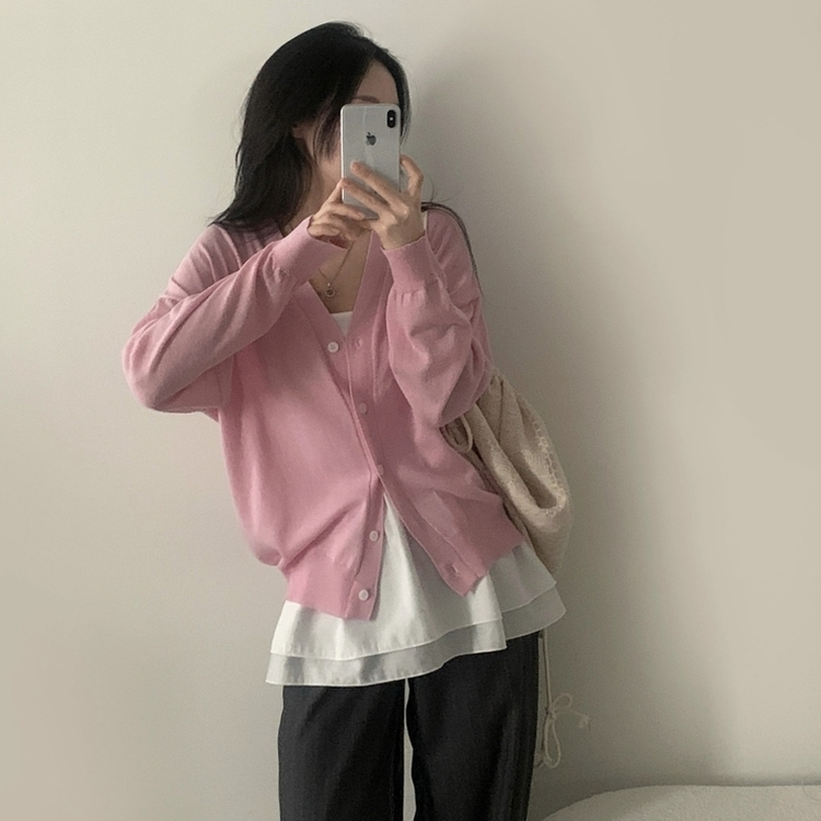 소아 뱀부니트 기본 루즈핏 긴팔 가디건 5color 핑크