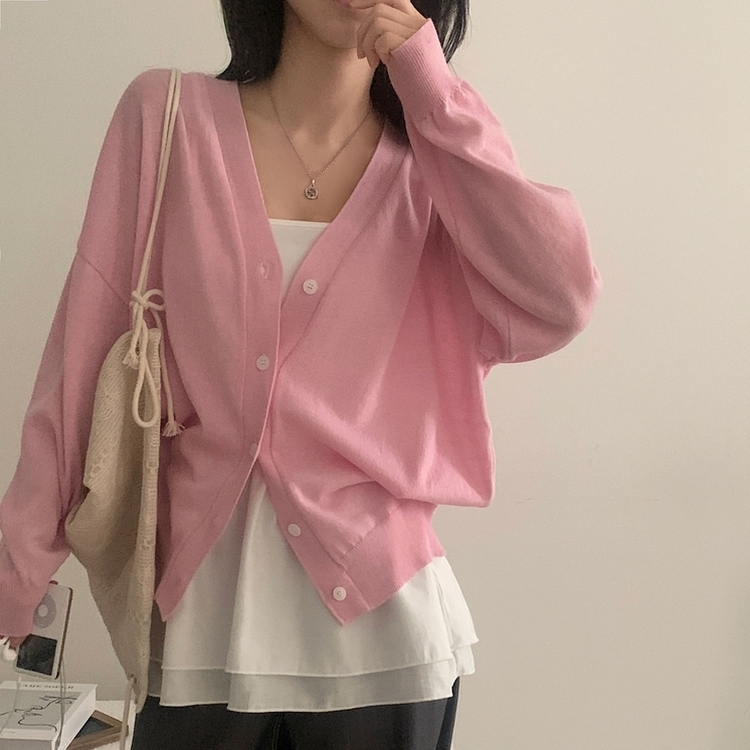 소아 뱀부니트 기본 루즈핏 긴팔 가디건 5color 핑크