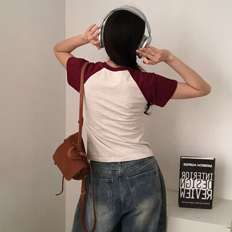 러브스펠 하트 레터링 배색 나그랑 반팔 티셔츠 오트밀