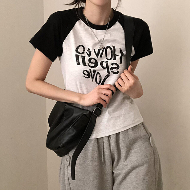 러브스펠 하트 레터링 배색 나그랑 반팔 티셔츠 백멜란지