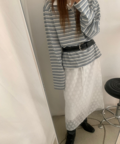 시스루 플라워 로즈 롱 스커트 아이보리