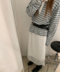 시스루 플라워 로즈 롱 스커트 아이보리