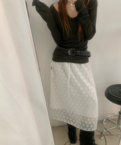 시스루 플라워 로즈 롱 스커트 아이보리