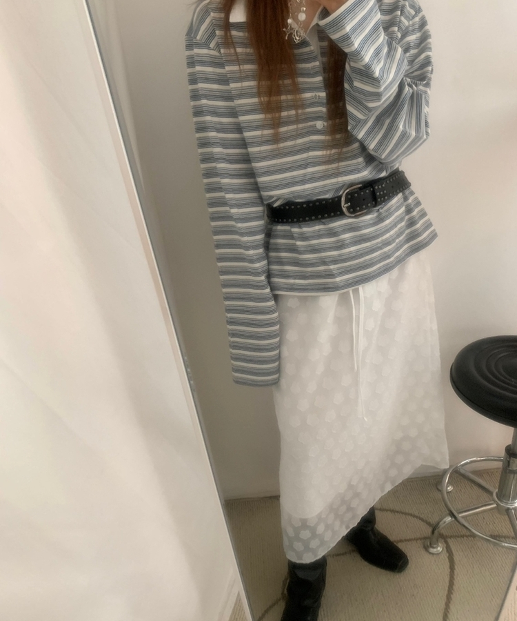 시스루 플라워 로즈 롱 스커트 아이보리
