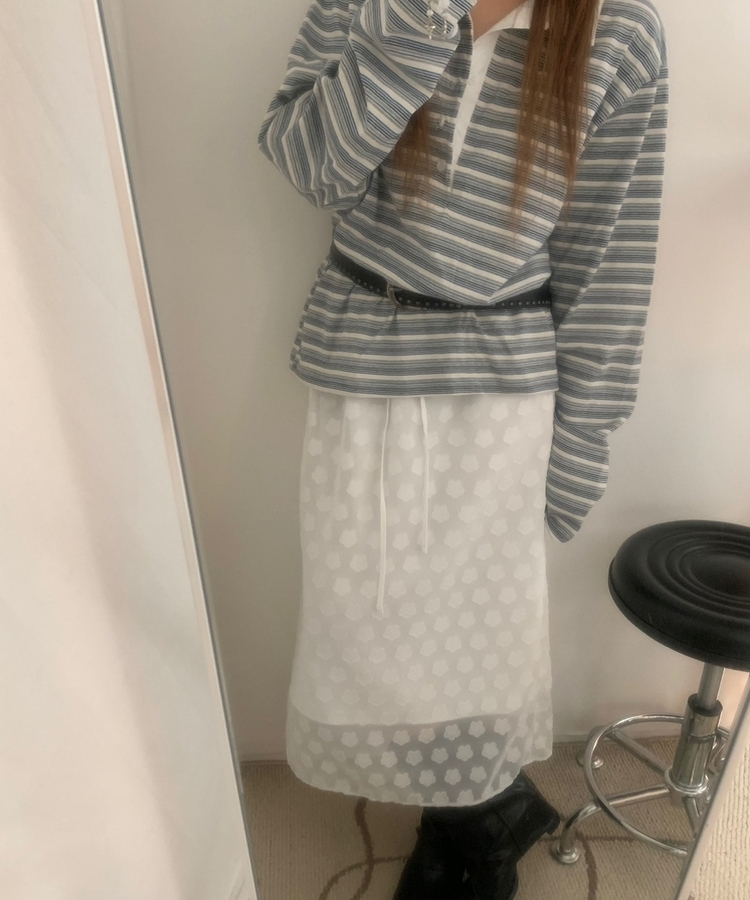 시스루 플라워 로즈 롱 스커트 아이보리