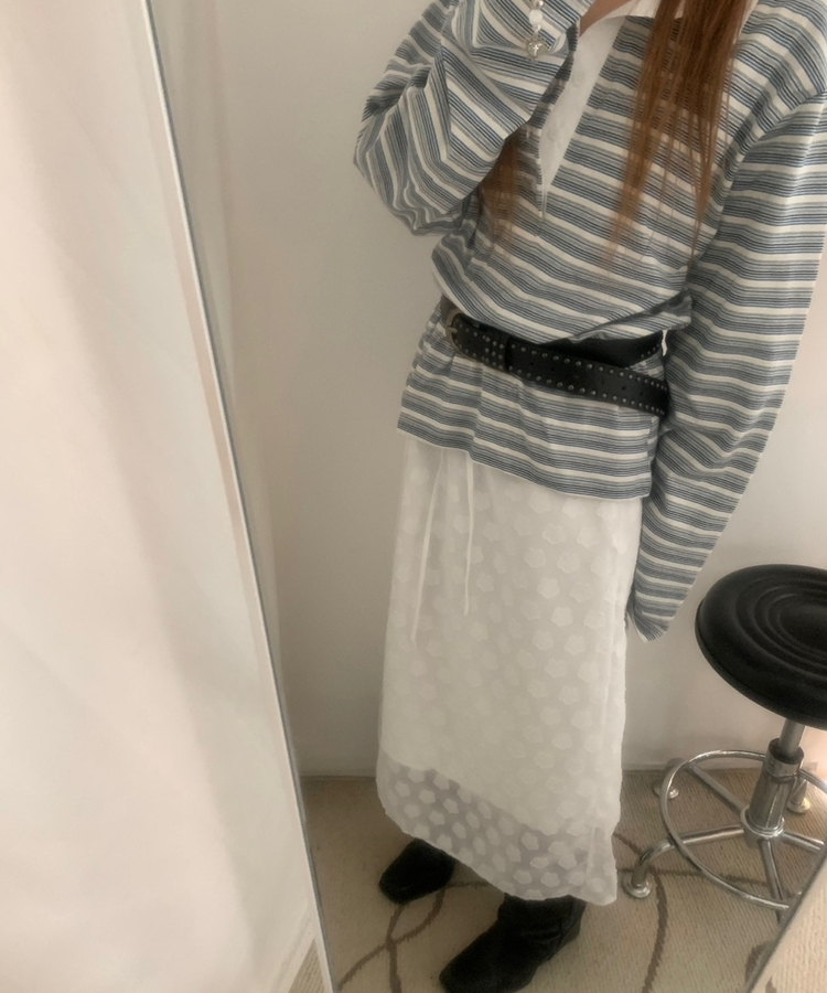 시스루 플라워 로즈 롱 스커트 아이보리