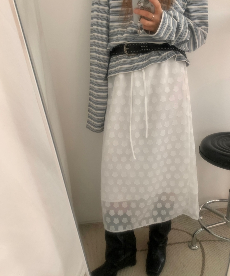 시스루 플라워 로즈 롱 스커트 아이보리