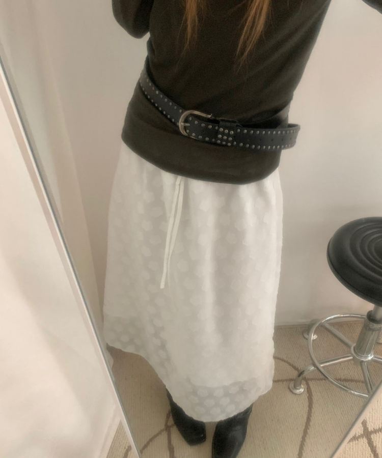 시스루 플라워 로즈 롱 스커트 아이보리