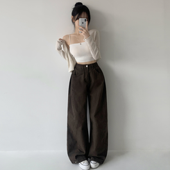 【丈別】サイドピンタックワイドジョガーパンツ BROWN