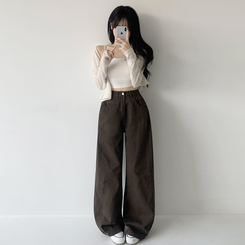 【丈別】サイドピンタックワイドジョガーパンツ BROWN