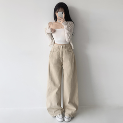 【丈別】サイドピンタックワイドジョガーパンツ BEIGE