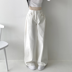 【丈別】サイドピンタックワイドジョガーパンツ WHITE