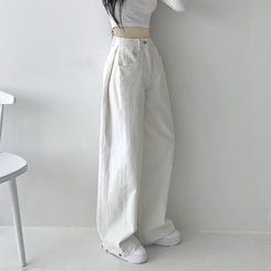 【丈別】サイドピンタックワイドジョガーパンツ WHITE