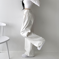 【丈別】サイドピンタックワイドジョガーパンツ WHITE