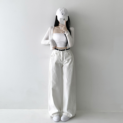 【丈別】サイドピンタックワイドジョガーパンツ WHITE