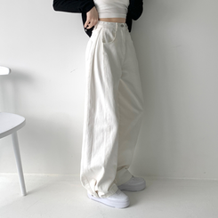 【丈別】サイドピンタックワイドジョガーパンツ WHITE