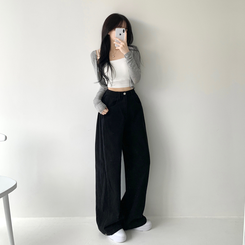 【丈別】サイドピンタックワイドジョガーパンツ BLACK