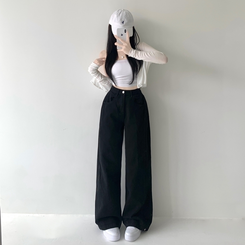 【丈別】サイドピンタックワイドジョガーパンツ BLACK