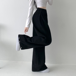 【丈別】サイドピンタックワイドジョガーパンツ BLACK