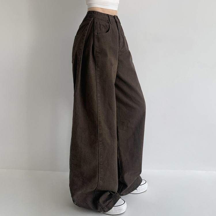 【丈別】サイドピンタックワイドジョガーパンツ BROWN