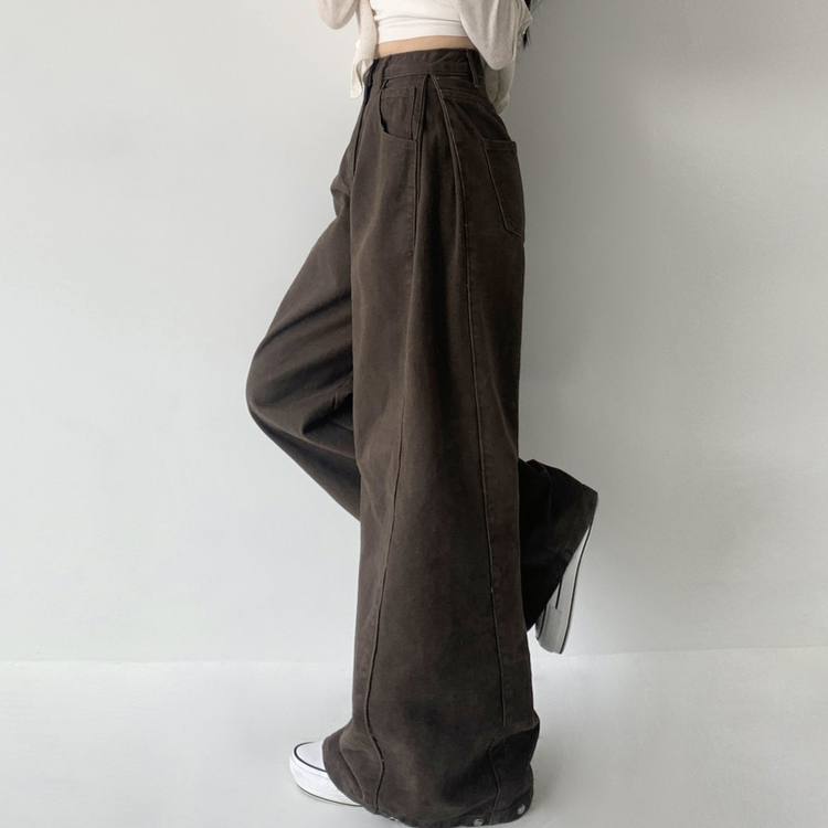 【丈別】サイドピンタックワイドジョガーパンツ BROWN