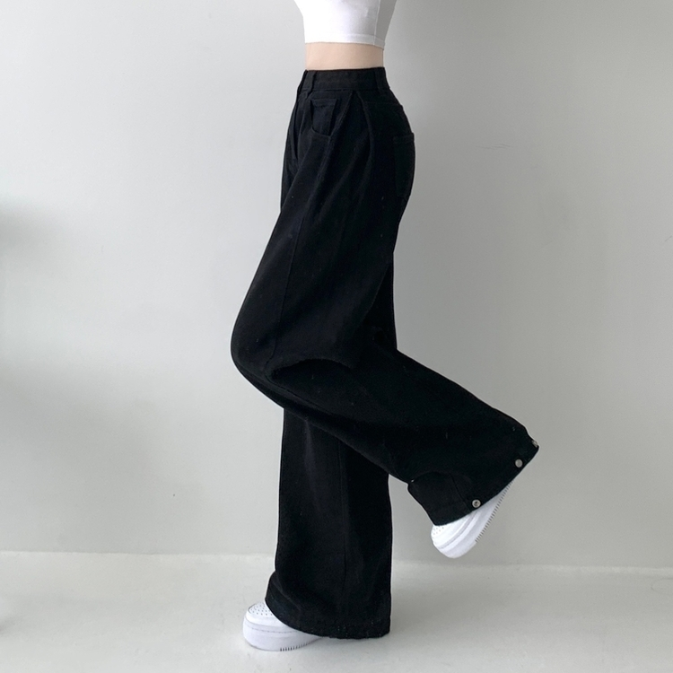 【丈別】サイドピンタックワイドジョガーパンツ BLACK