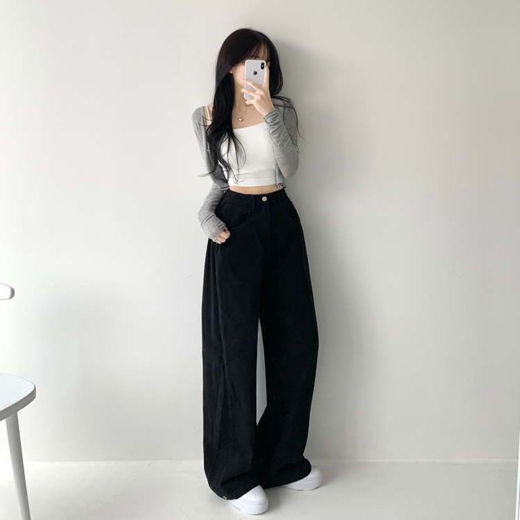 【丈別】サイドピンタックワイドジョガーパンツ BLACK