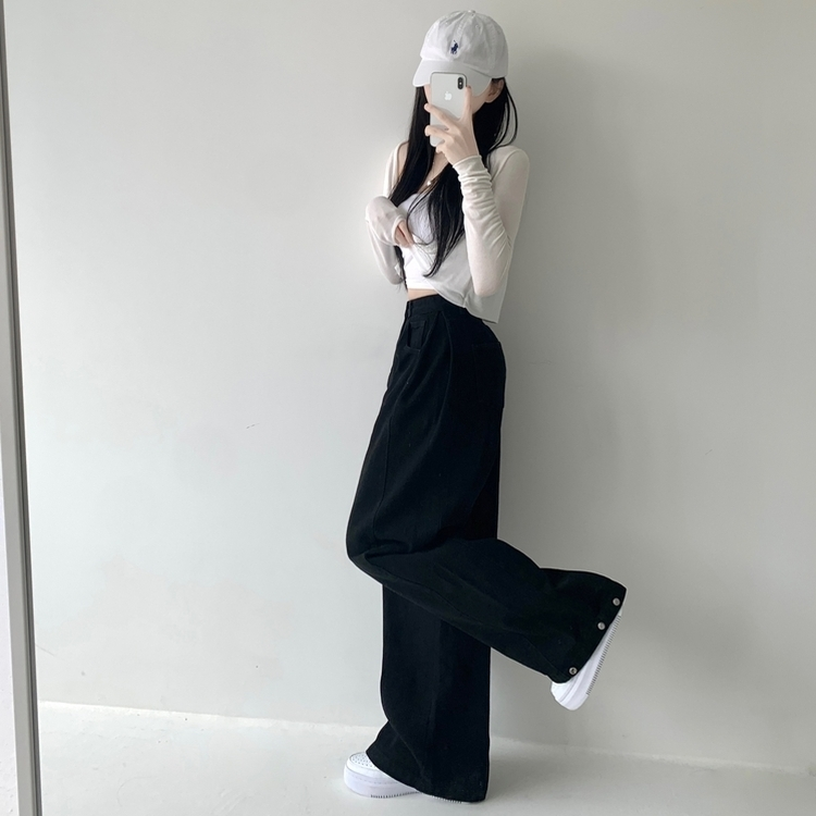 【丈別】サイドピンタックワイドジョガーパンツ BLACK