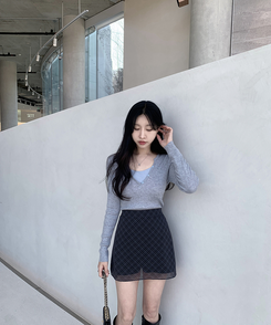 チェックシフォンミニスカート BLACK