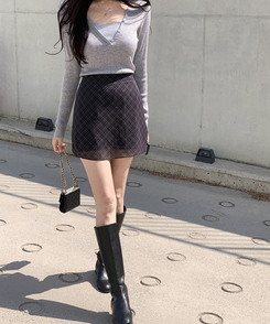 チェックシフォンミニスカート BLACK