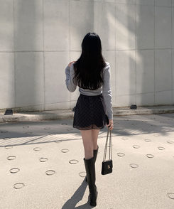 チェックシフォンミニスカート BLACK