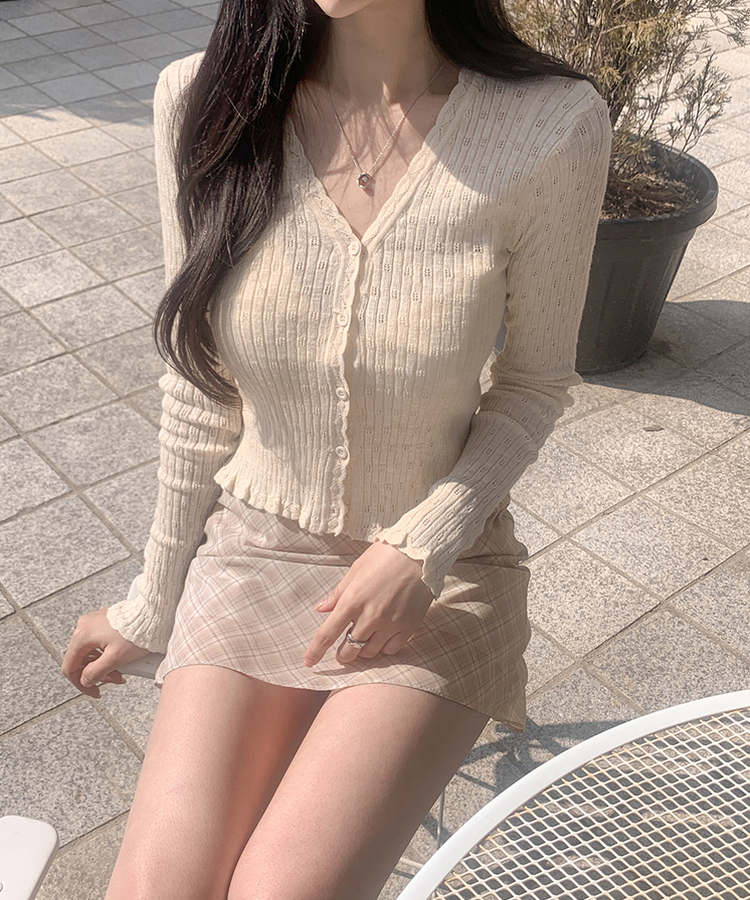 チェックシフォンミニスカート BEIGE