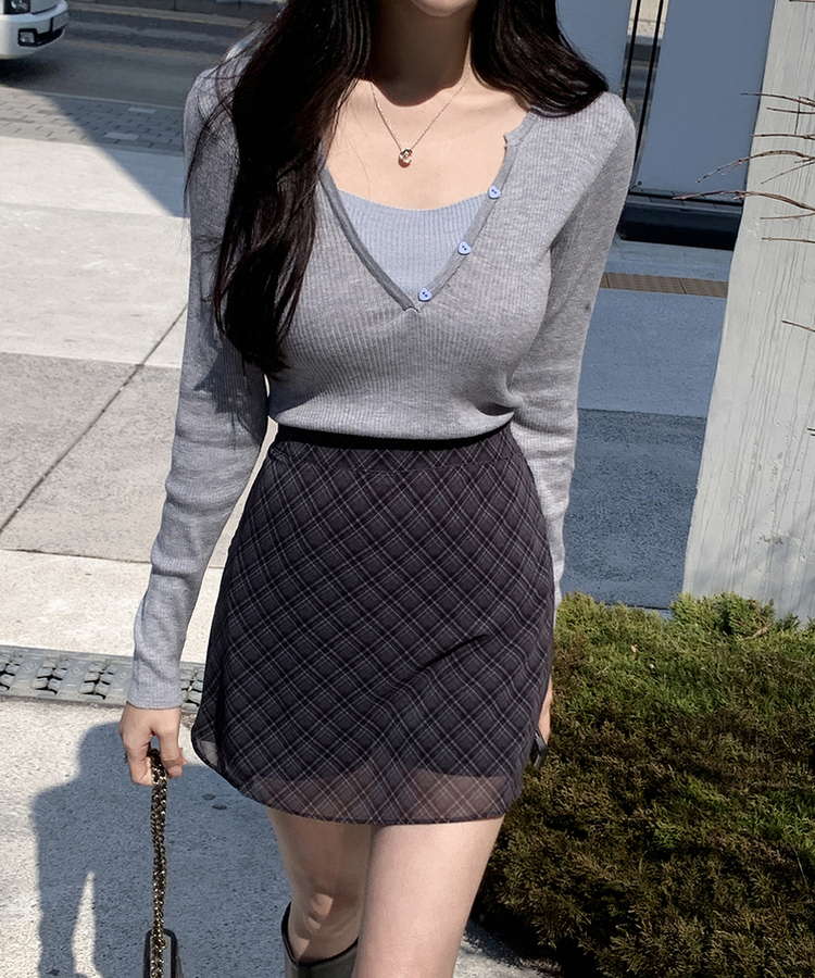 チェックシフォンミニスカート BLACK