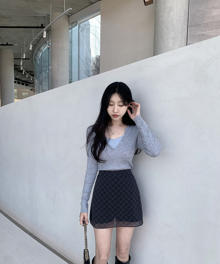 チェックシフォンミニスカート BLACK