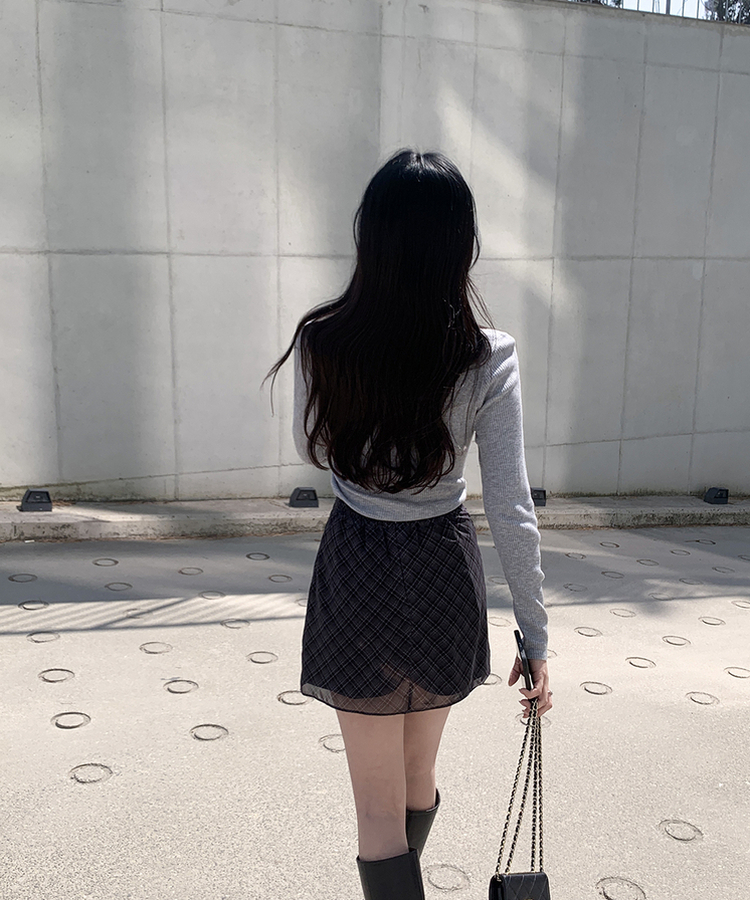 チェックシフォンミニスカート BLACK