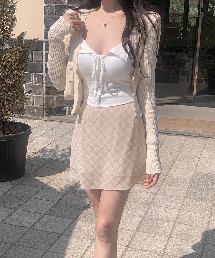 チェックシフォンミニスカート BEIGE