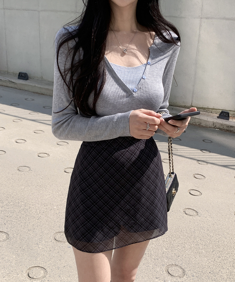 チェックシフォンミニスカート BLACK