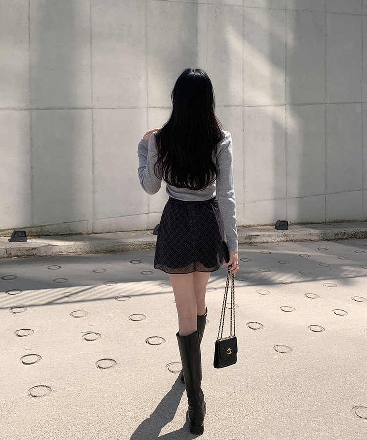 チェックシフォンミニスカート BLACK