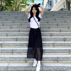 シースルードットスカート|ミディ/ロングスカート|韓国 シースルードットスカート|ミディ/ロングスカート|韓国