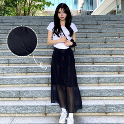 シースルードットスカート｜ミディ/ロングスカート｜韓国