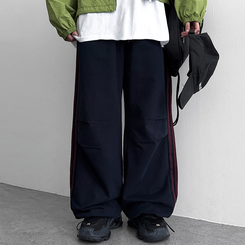 トラックラインコットンワイドパンツ NAVY