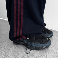 トラックラインコットンワイドパンツ NAVY