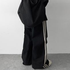 トラックラインコットンワイドパンツ BLACK