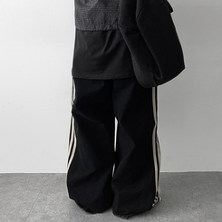 トラックラインコットンワイドパンツ BLACK