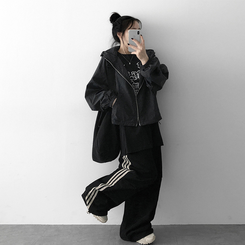 トラックラインコットンワイドパンツ BLACK