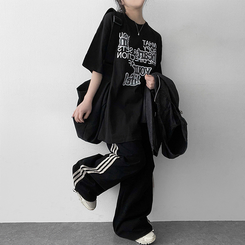 トラックラインコットンワイドパンツ BLACK